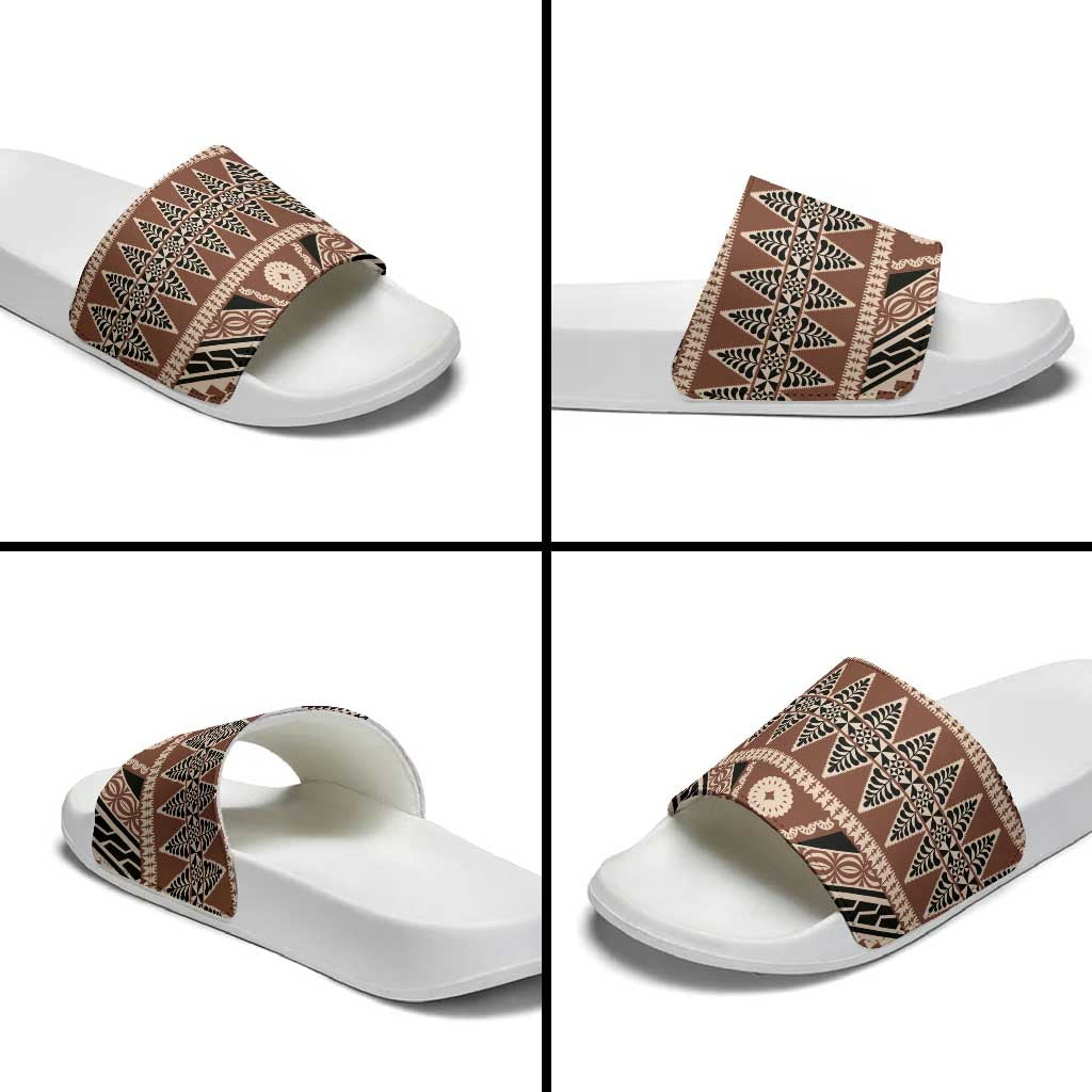 Vintage Bula Fiji Slide Sandals Brown Tapa Masi Motif LT9 - Polynesian Pride