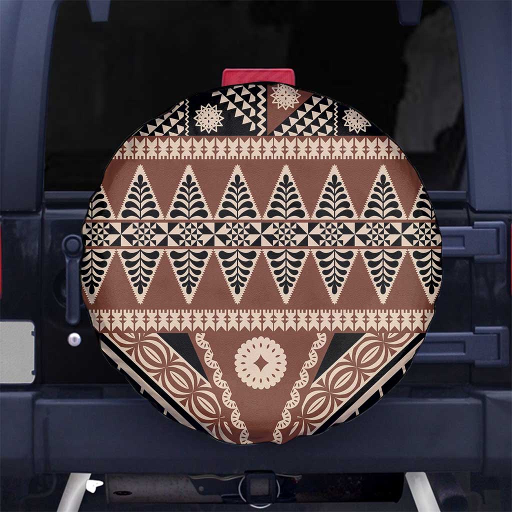 Vintage Bula Fiji Spare Tire Cover Brown Tapa Masi Motif