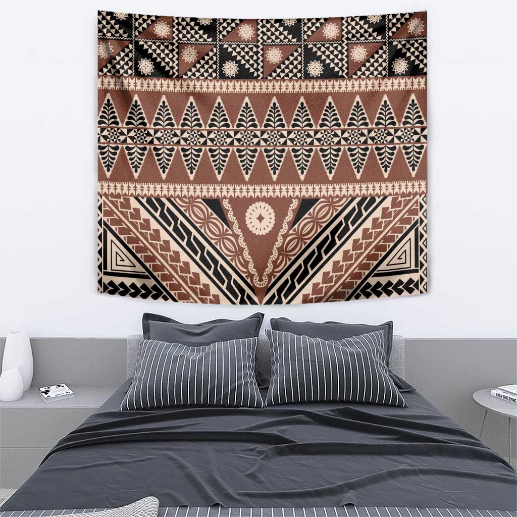 Vintage Bula Fiji Tapestry Brown Tapa Masi Motif