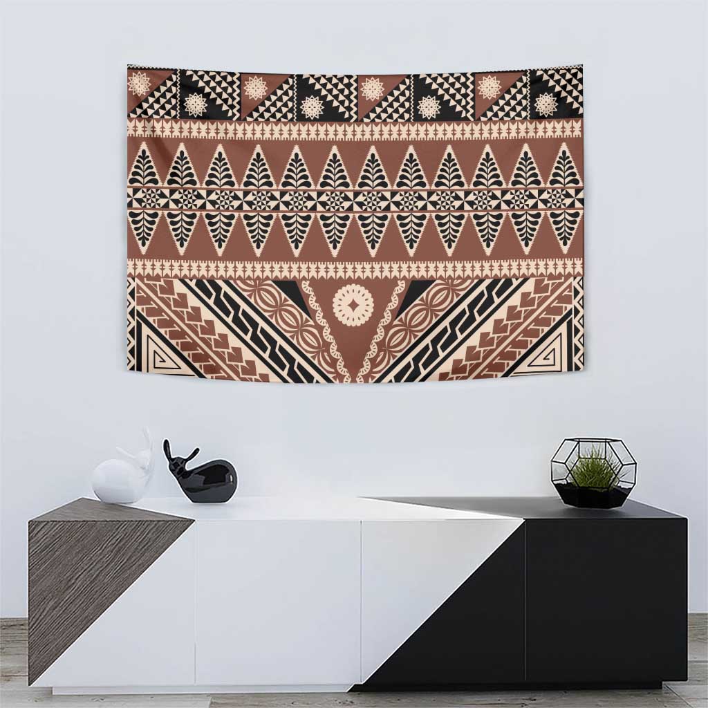 Vintage Bula Fiji Tapestry Brown Tapa Masi Motif