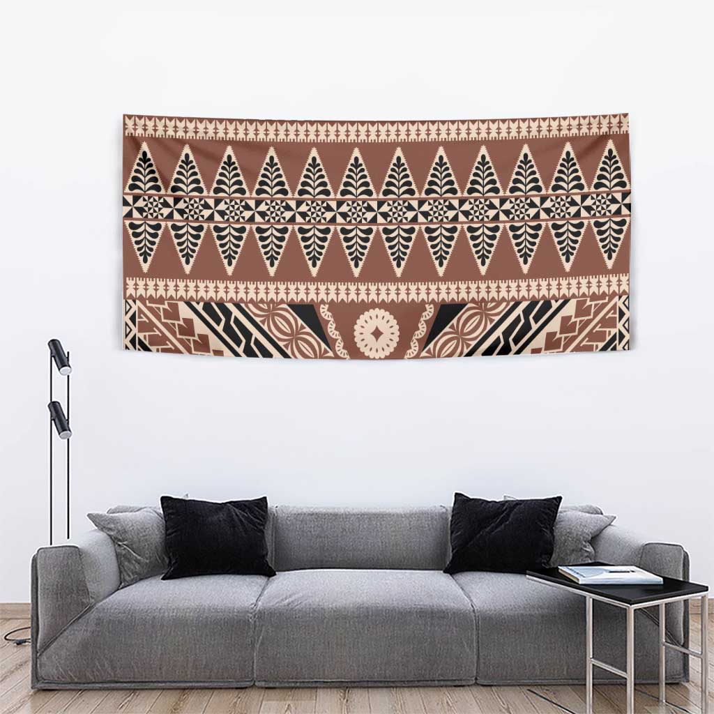 Vintage Bula Fiji Tapestry Brown Tapa Masi Motif