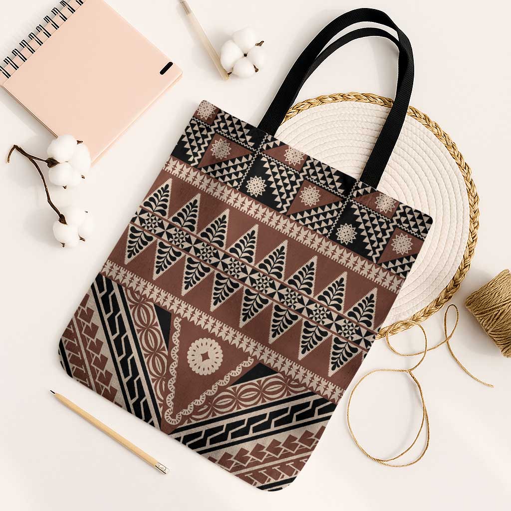 Vintage Bula Fiji Tote Bag Brown Tapa Masi Motif - Polynesian Pride