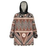 Vintage Bula Fiji Wearable Blanket Hoodie Brown Tapa Masi Motif LT9 One Size Brown - Polynesian Pride