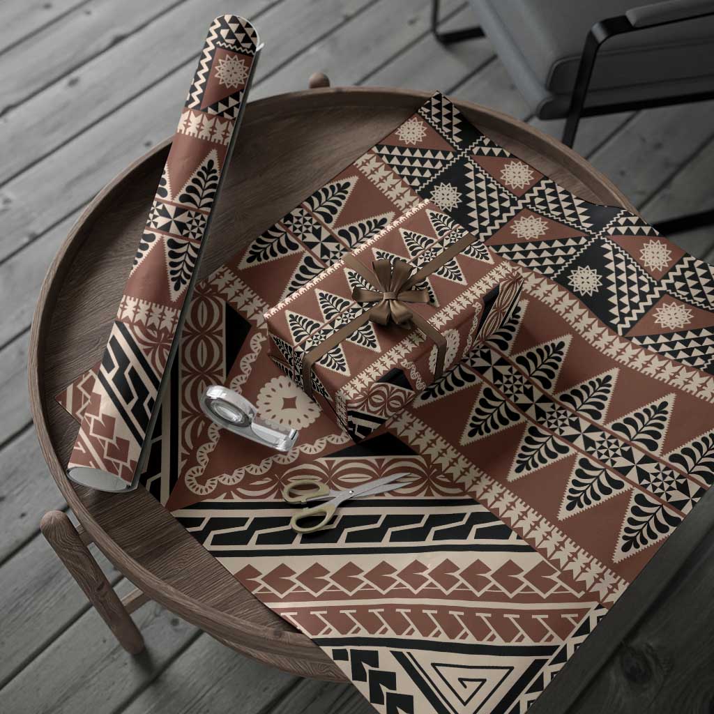 Vintage Bula Fiji Wrapping Paper Brown Tapa Masi Motif - Polynesian Pride
