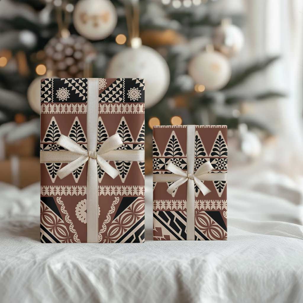 Vintage Bula Fiji Wrapping Paper Brown Tapa Masi Motif - Polynesian Pride