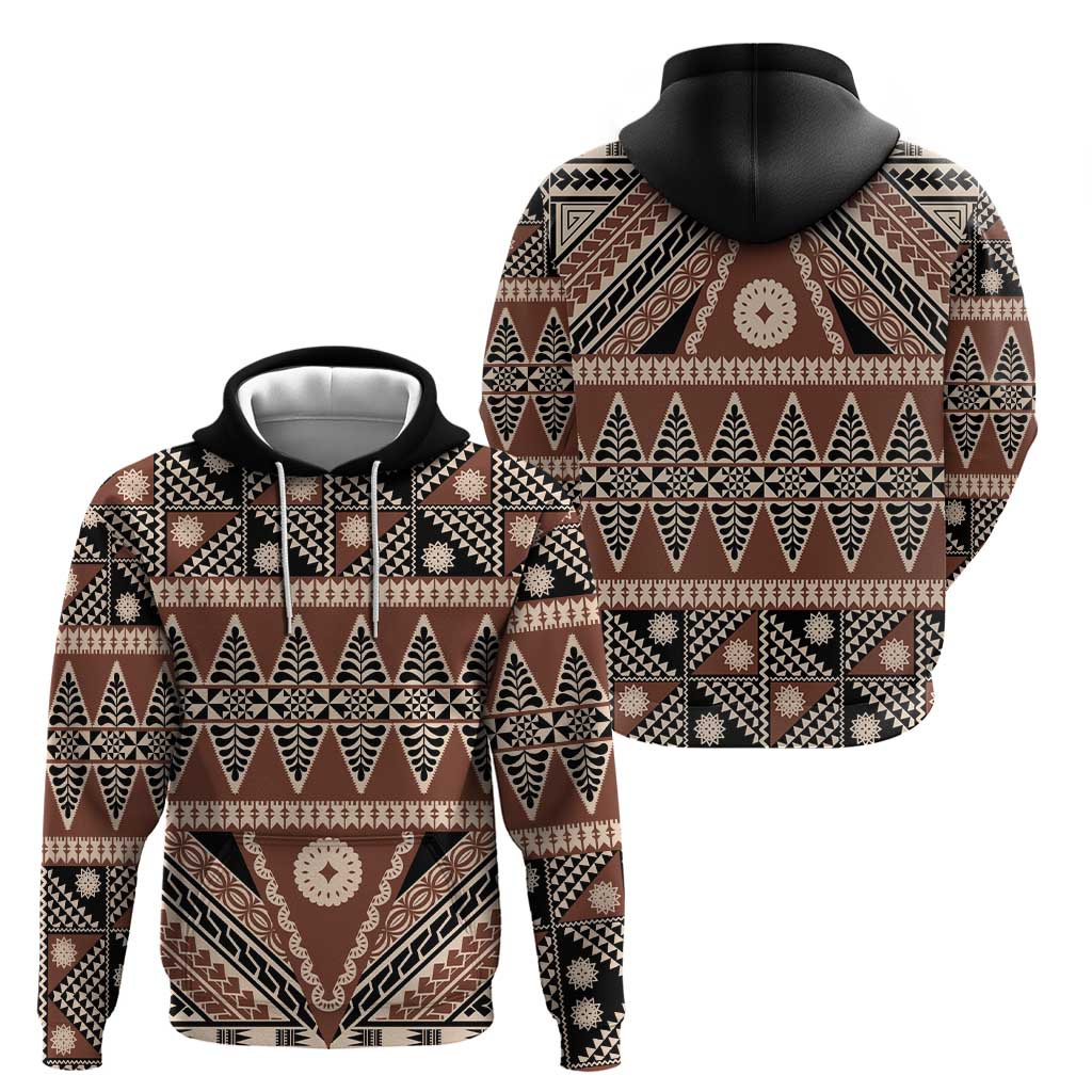 Vintage Bula Fiji Zip Hoodie Brown Tapa Masi Motif
