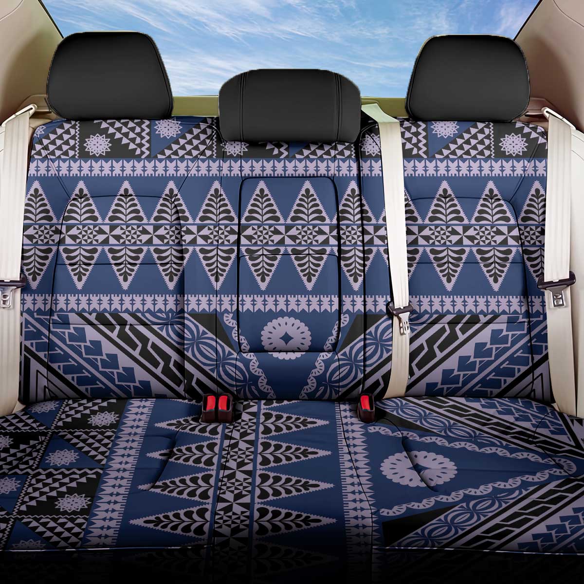 Vintage Bula Fiji Back Car Seat Cover Prussian Blue Tapa Masi Motif