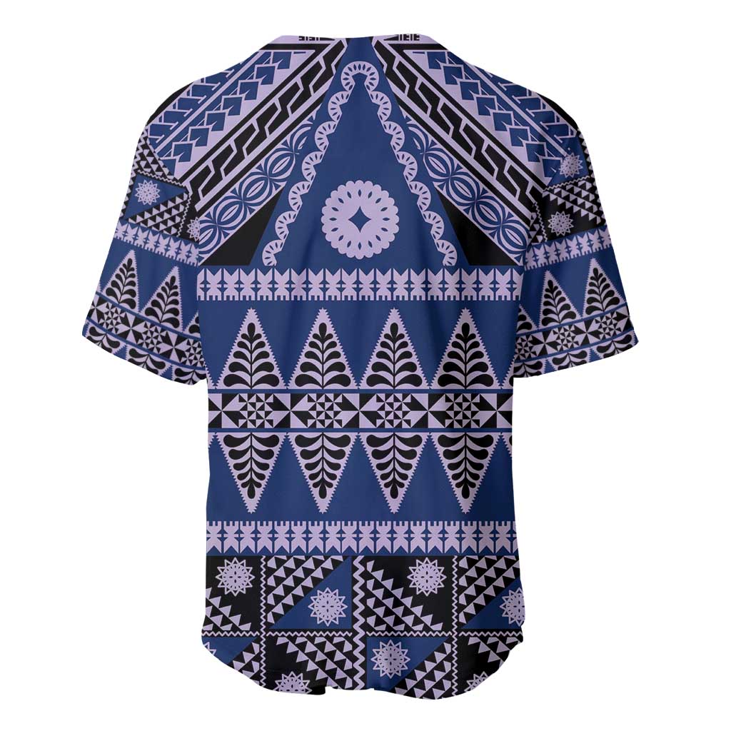 Vintage Bula Fiji Baseball Jersey Prussian Blue Tapa Masi Motif