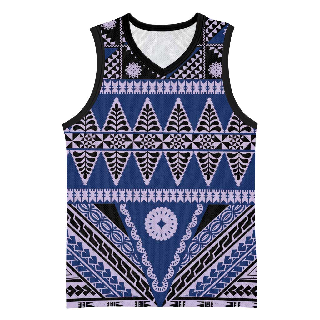 Vintage Bula Fiji Basketball Jersey Prussian Blue Tapa Masi Motif - Polynesian Pride