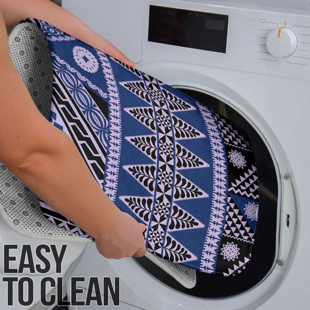 Vintage Bula Fiji Bathroom Set Prussian Blue Tapa Masi Motif - Polynesian Pride