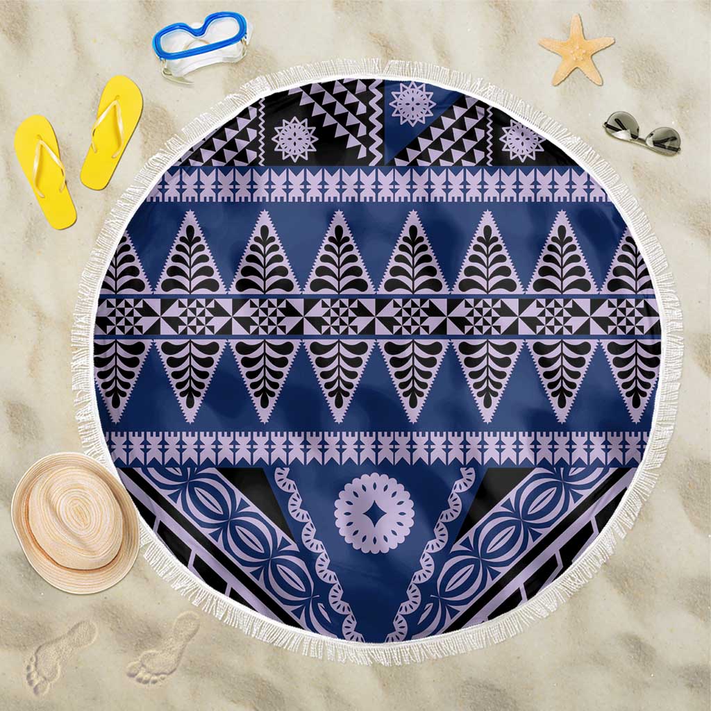 Vintage Bula Fiji Beach Blanket Prussian Blue Tapa Masi Motif