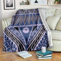 Vintage Bula Fiji Blanket Prussian Blue Tapa Masi Motif LT9 Blue - Polynesian Pride