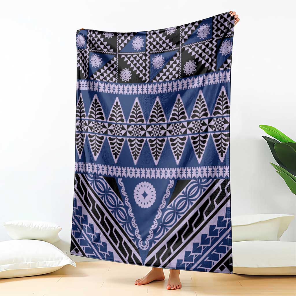 Vintage Bula Fiji Blanket Prussian Blue Tapa Masi Motif LT9 - Polynesian Pride