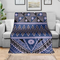 Vintage Bula Fiji Blanket Prussian Blue Tapa Masi Motif LT9 - Polynesian Pride