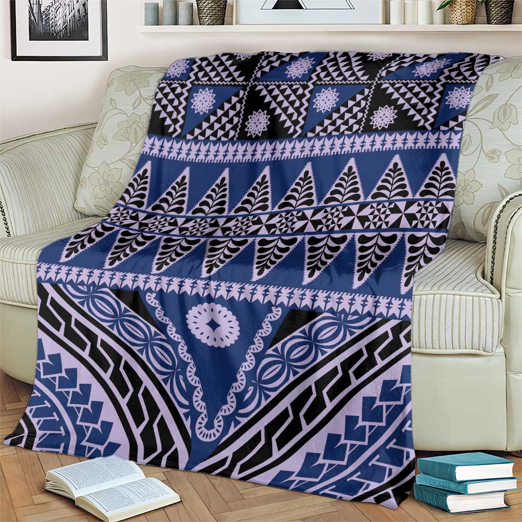 Vintage Bula Fiji Blanket Prussian Blue Tapa Masi Motif LT9 - Polynesian Pride