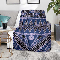 Vintage Bula Fiji Blanket Prussian Blue Tapa Masi Motif LT9 - Polynesian Pride