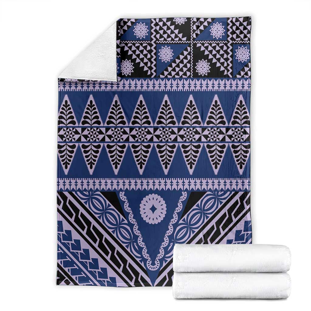 Vintage Bula Fiji Blanket Prussian Blue Tapa Masi Motif LT9 - Polynesian Pride