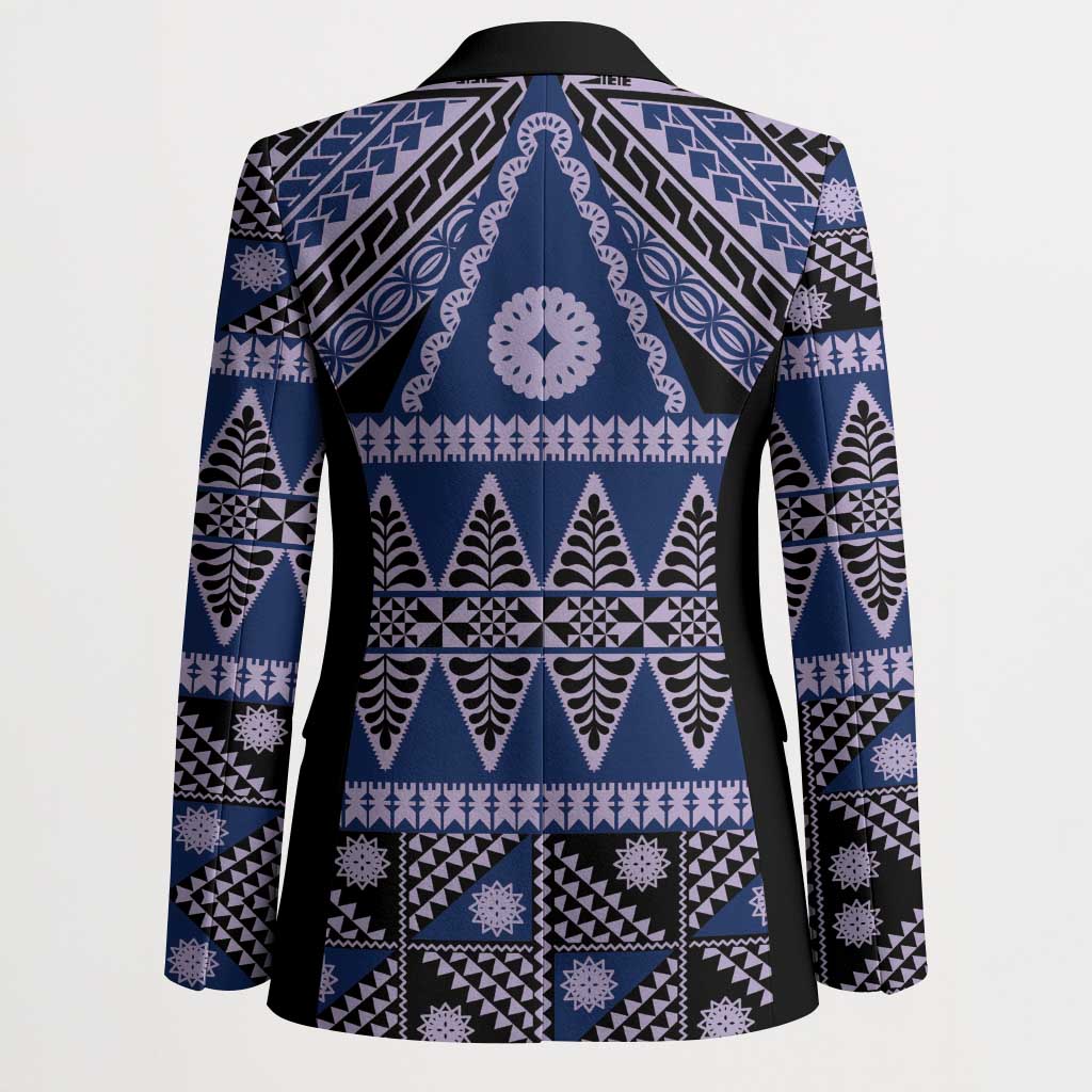 Vintage Bula Fiji Blazer Prussian Blue Tapa Masi Motif LT9 - Polynesian Pride