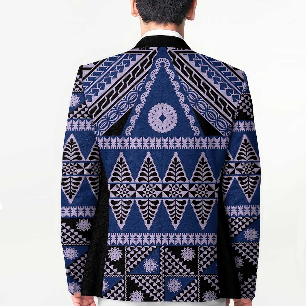 Vintage Bula Fiji Blazer Prussian Blue Tapa Masi Motif LT9 - Polynesian Pride