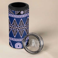 Vintage Bula Fiji 4 in 1 Can Cooler Tumbler Prussian Blue Tapa Masi Motif LT9 - Polynesian Pride