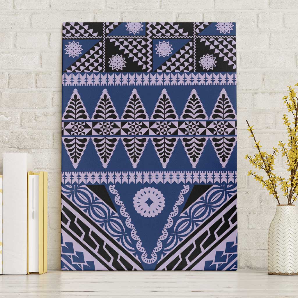 Vintage Bula Fiji Canvas Wall Art Prussian Blue Tapa Masi Motif
