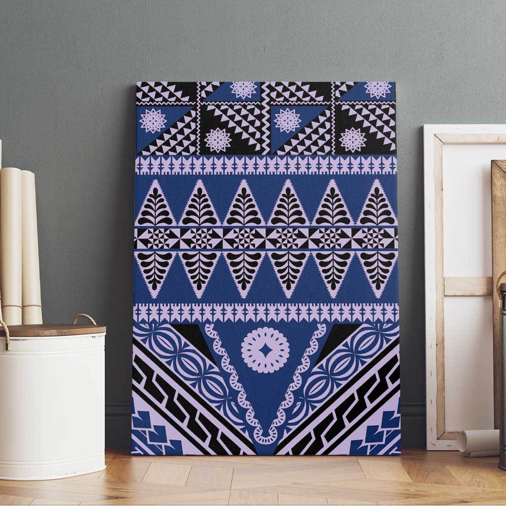 Vintage Bula Fiji Canvas Wall Art Prussian Blue Tapa Masi Motif