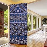 Vintage Bula Fiji Door Cover Prussian Blue Tapa Masi Motif - Polynesian Pride