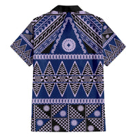 Vintage Bula Fiji Family Matching Off The Shoulder Long Sleeve Dress and Hawaiian Shirt Prussian Blue Tapa Masi Motif