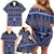 Vintage Bula Fiji Family Matching Off Shoulder Short Dress and Hawaiian Shirt Prussian Blue Tapa Masi Motif