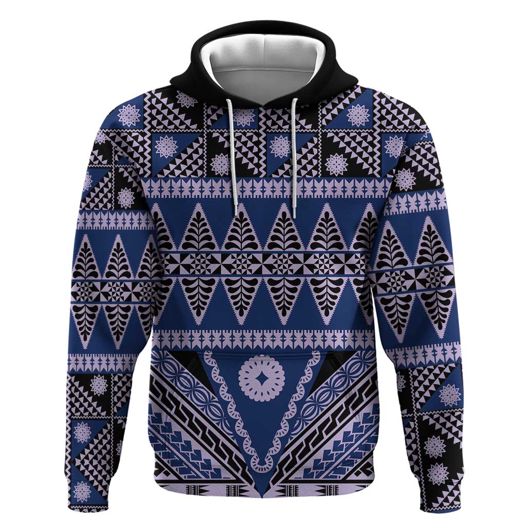 Vintage Bula Fiji Hoodie Prussian Blue Tapa Masi Motif