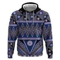 Vintage Bula Fiji Hoodie Prussian Blue Tapa Masi Motif
