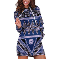 Vintage Bula Fiji Hoodie Dress Prussian Blue Tapa Masi Motif LT9 Blue - Polynesian Pride
