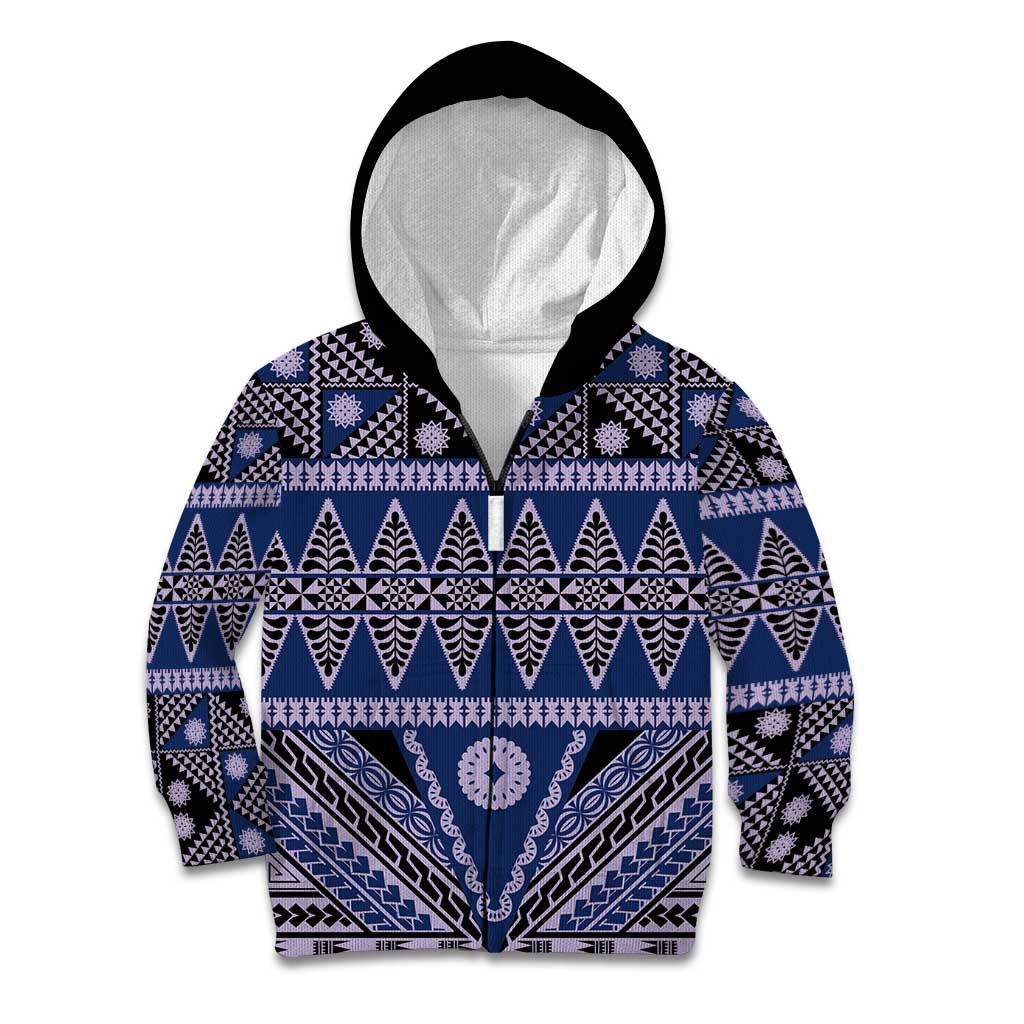 Vintage Bula Fiji Kid Hoodie Prussian Blue Tapa Masi Motif