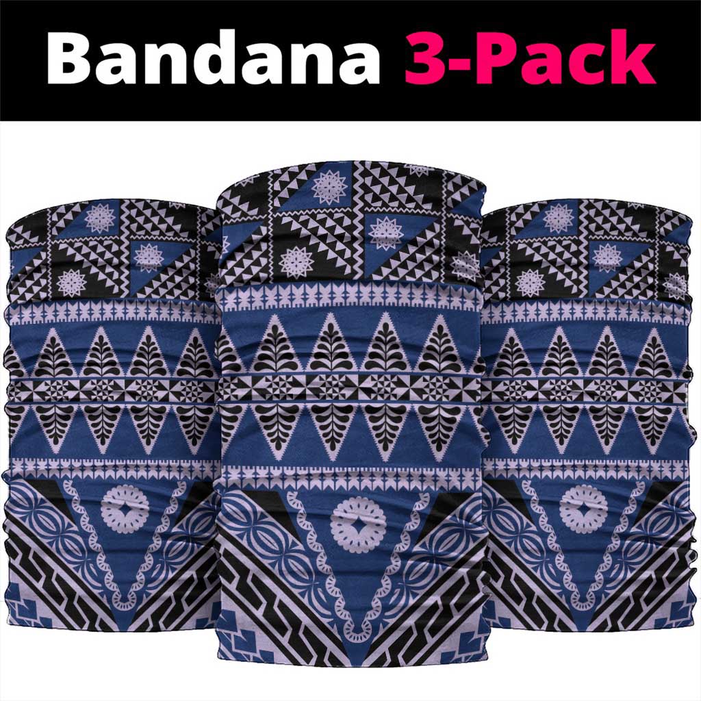 Vintage Bula Fiji Neck Gaiter Prussian Blue Tapa Masi Motif - Polynesian Pride