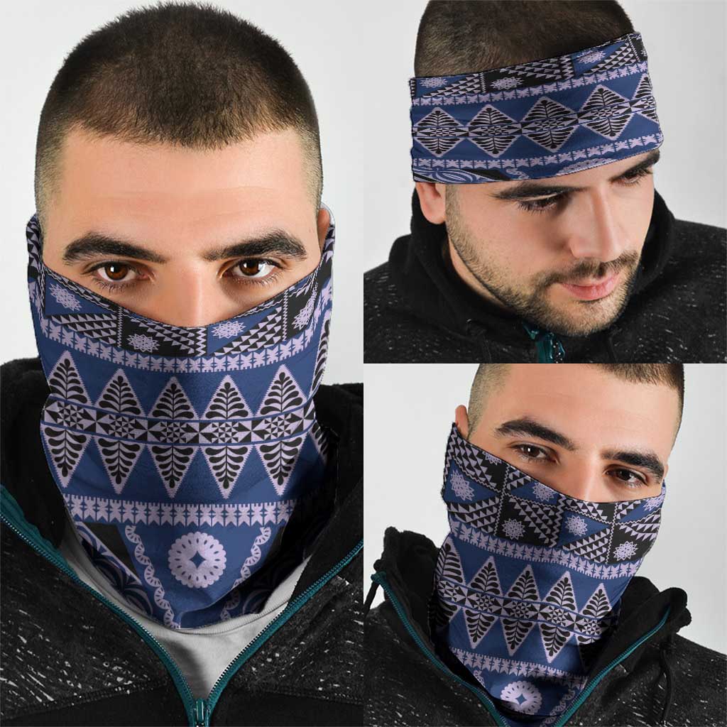 Vintage Bula Fiji Neck Gaiter Prussian Blue Tapa Masi Motif - Polynesian Pride