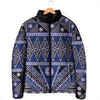 Vintage Bula Fiji Padded Jacket Prussian Blue Tapa Masi Motif - Polynesian Pride