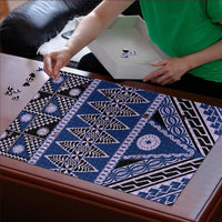 Vintage Bula Fiji Puzzle Prussian Blue Tapa Masi Motif - Polynesian Pride