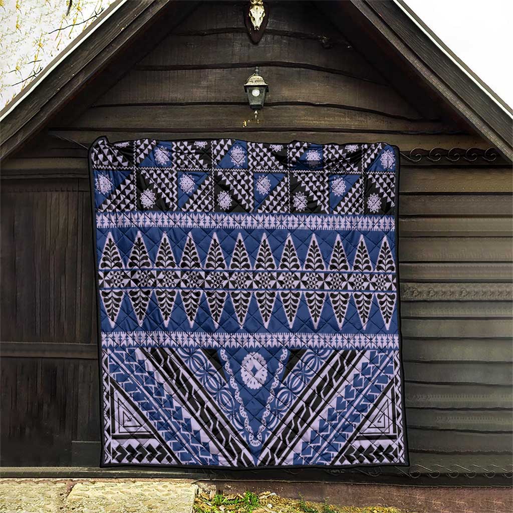 Vintage Bula Fiji Quilt Prussian Blue Tapa Masi Motif