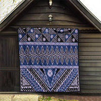 Vintage Bula Fiji Quilt Prussian Blue Tapa Masi Motif