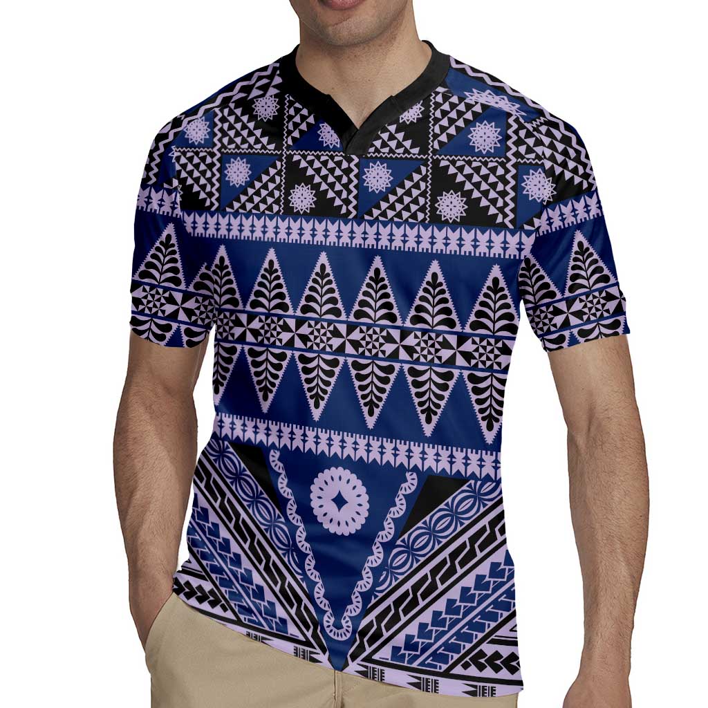 Vintage Bula Fiji Rugby Jersey Prussian Blue Tapa Masi Motif