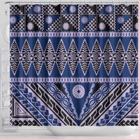 Vintage Bula Fiji Shower Curtain Prussian Blue Tapa Masi Motif