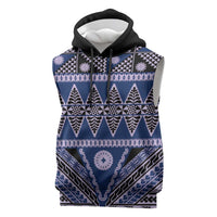 Vintage Bula Fiji Sleeveless Hoodie Prussian Blue Tapa Masi Motif LT9 Blue - Polynesian Pride