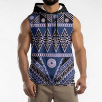 Vintage Bula Fiji Sleeveless Hoodie Prussian Blue Tapa Masi Motif LT9 - Polynesian Pride