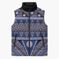 Vintage Bula Fiji Sleeveless Puffer Jacket Prussian Blue Tapa Masi Motif - Polynesian Pride