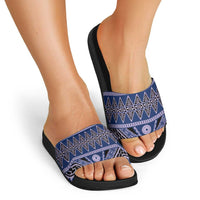 Vintage Bula Fiji Slide Sandals Prussian Blue Tapa Masi Motif - Polynesian Pride