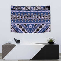Vintage Bula Fiji Tapestry Prussian Blue Tapa Masi Motif