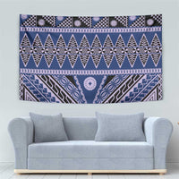 Vintage Bula Fiji Tapestry Prussian Blue Tapa Masi Motif