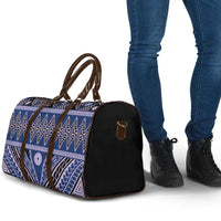 Vintage Bula Fiji Travel Bag Prussian Blue Tapa Masi Motif - Polynesian Pride