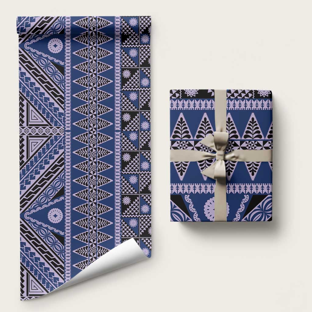 Vintage Bula Fiji Wrapping Paper Prussian Blue Tapa Masi Motif - Polynesian Pride