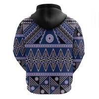 Vintage Bula Fiji Zip Hoodie Prussian Blue Tapa Masi Motif